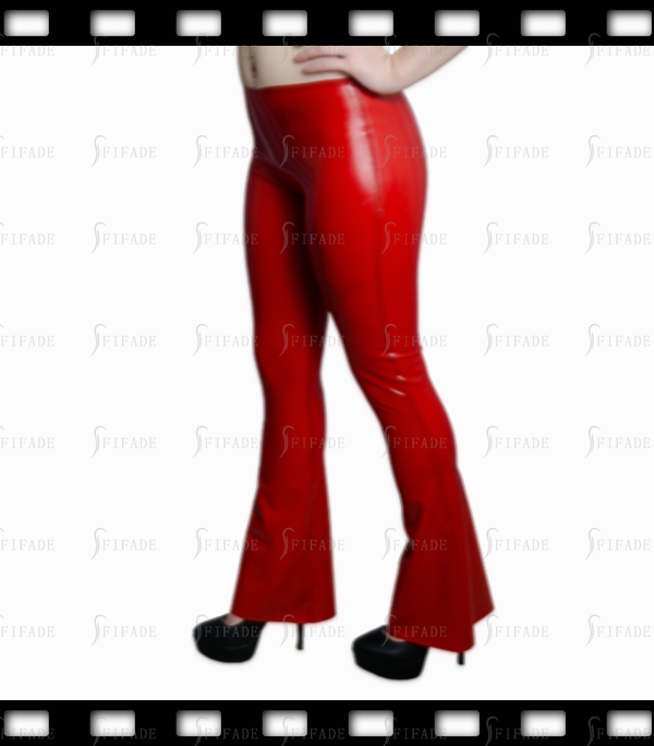 Latex Women's Leggings Flared Style Pants Mid Waist Hot Red Sexy Customized 0.4mm