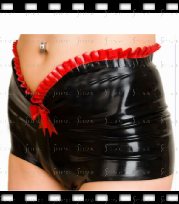 Latex Boyshort Mid Waist Shorts Front V Shape Ruffles Fitted Slim Customized 0.4mm