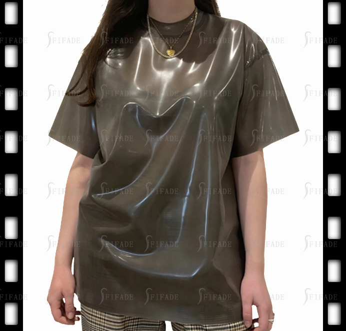 Latex Women's T-shirt Loose Style Boyshirt Short Sleeves No Zip Pull On Customized 0.4mm