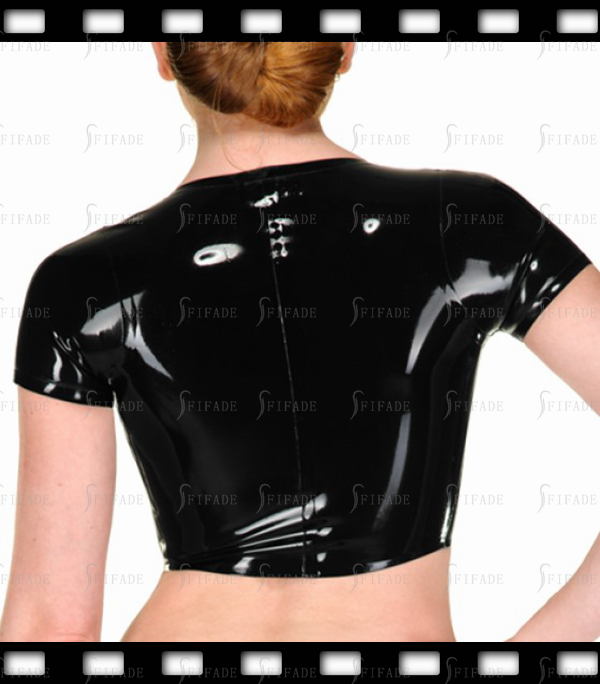 Latex Tops Girls Glued Tank Sexy Black Front Zip Customized 0.4