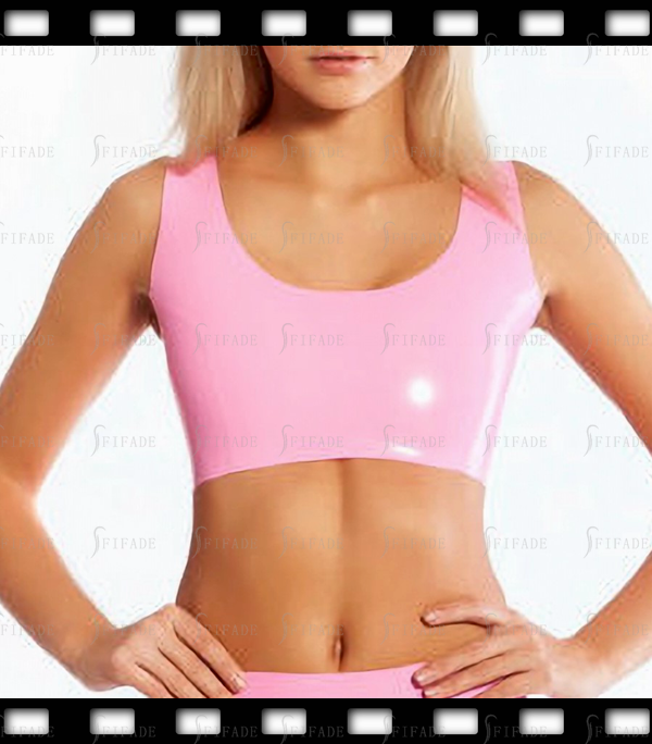 Latex Tops Rubber Glued Tank Cute Hot Pink Sexy Girls Customized 0.4