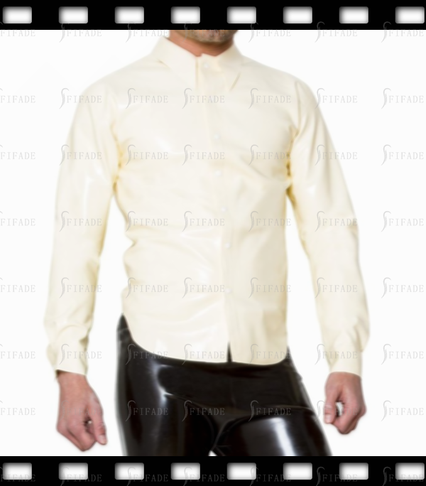 Latex White Shirts Men's Long Sleeves Top Club Wear Cosplay Classic Customize 0.4mm
