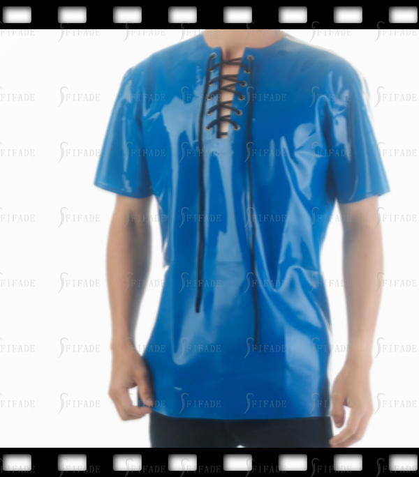 Latex Rubber Men's Tops Short Sleeves T-shirts Drawstring Neck Customized .4mm