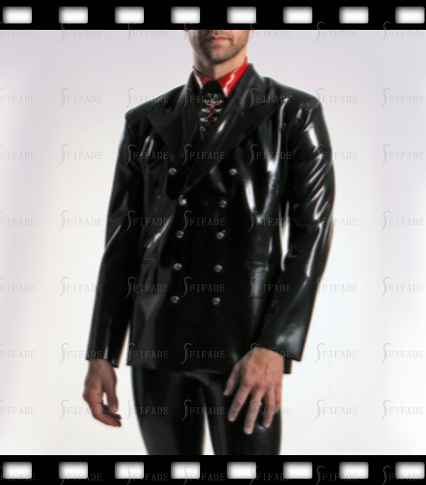 Latex Jacket Men's Coat Long Straight Sleeve Side-buttons Customized 0.8mm Thickness
