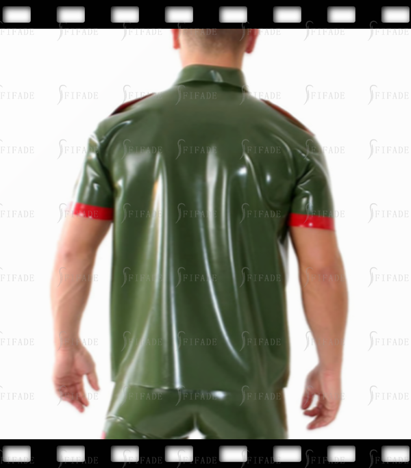 Latex Loose Shirts Men's Short Sleeves Fake Pockets with Shoulder Girdles Customize 0.4mm