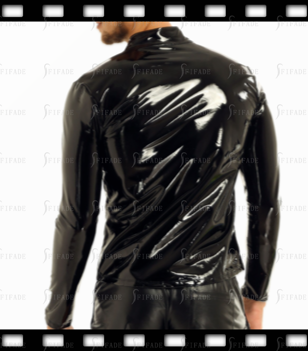 Latex T-shirt for Men Long Sleeves Slim Fitted Stand-away Neck Customized 0.4mm