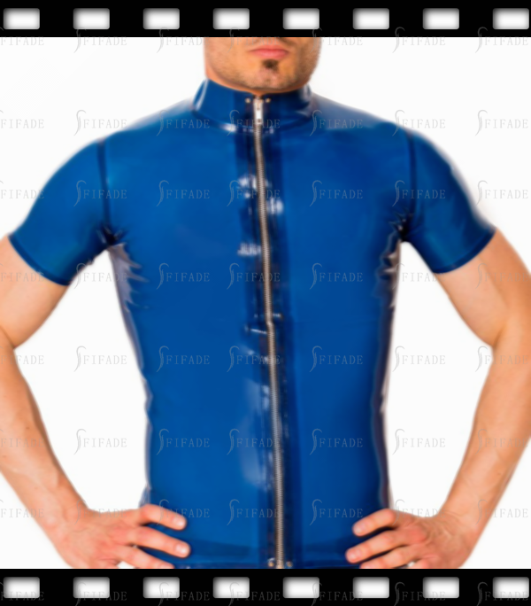 Latex T-shirt for Men Short Sleeves Slim Fitted High Neck Classci Cool Customized 0.4mm