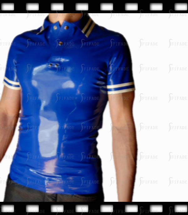 Latex Skinny T-shirts Short Sleeves Men's Polo Shirt Neck Snap Buttons Customize 0.4mm
