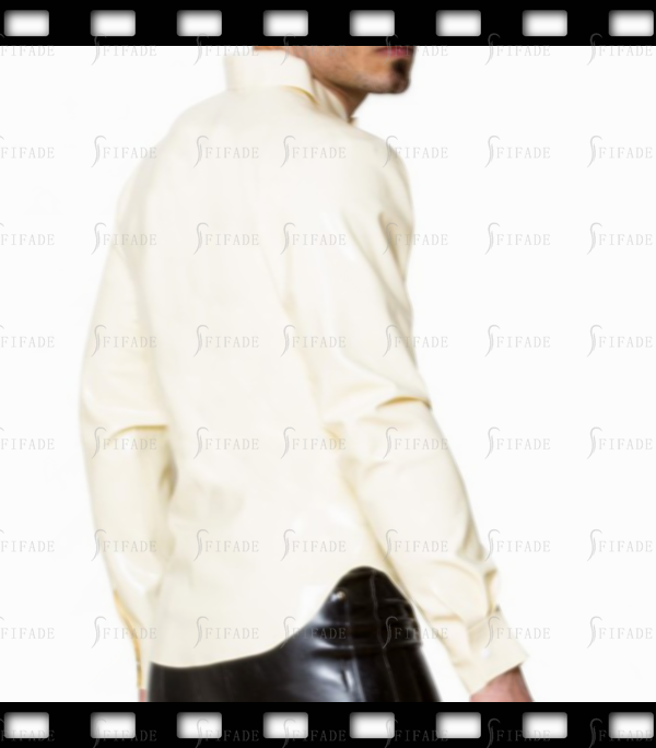 Latex White Shirts Men's Long Sleeves Top Club Wear Cosplay Classic Customize 0.4mm