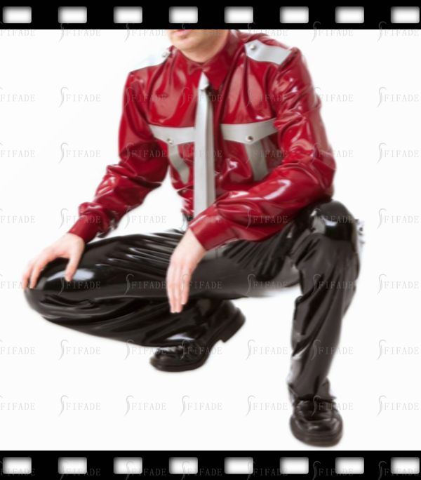 Latex Shirts Men's Long Sleeves Tops Fake Pockets with Shoulder Girdles Customize 0.4mm