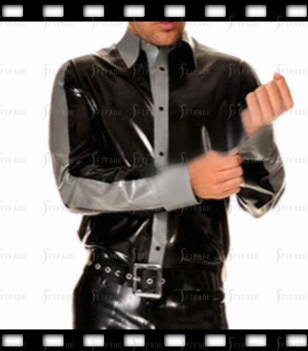 Latex Shirts Men's Long Sleeves Top Unqiue Cool Contrastting Color Customize 0.4mm