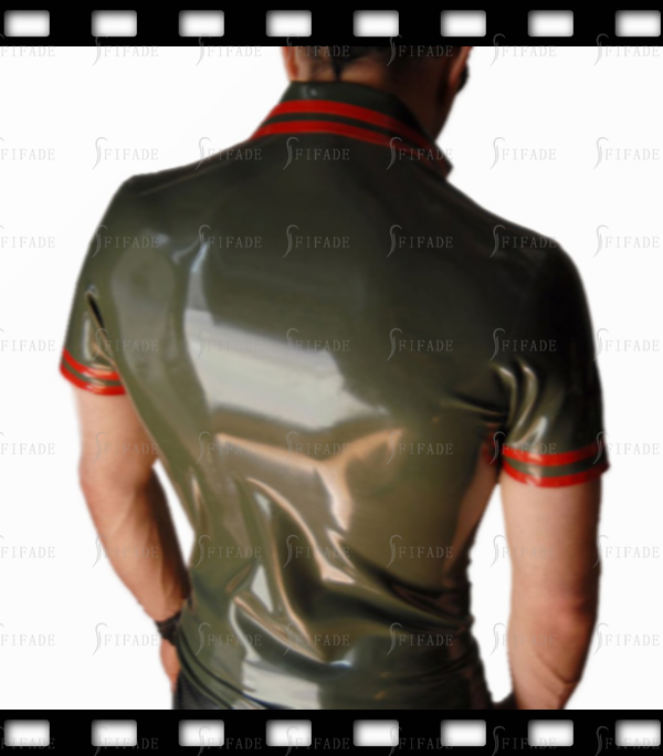 Latex Slim T-shirts Short Sleeves Men's Polo Shirt Neck Snap Buttons Customize 0.4mm