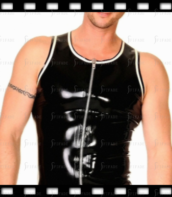 Latex Vest For Men’s Classic Tank with Edge Trims Front Full Zip Customized 0.4mm Thickness