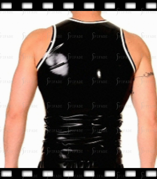 Latex Vest For Men’s Classic Tank with Edge Trims Front Full Zip Customized 0.4mm Thickness