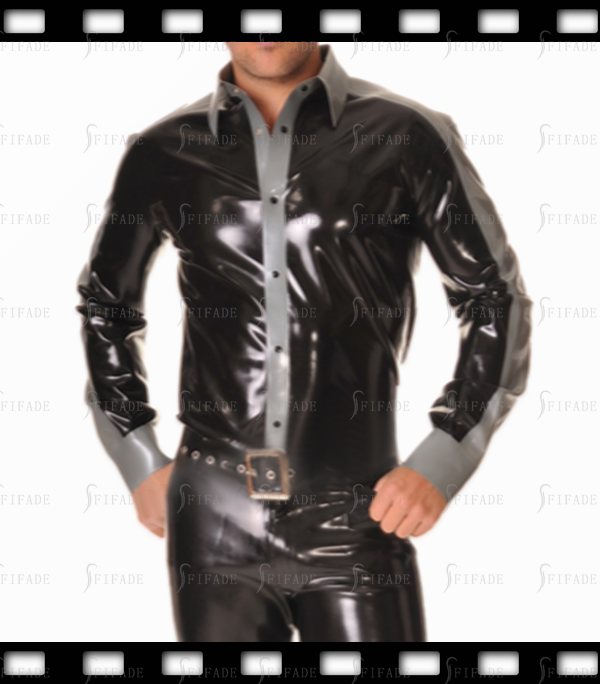 Latex Shirts Men's Long Sleeves Top Unqiue Cool Contrastting Color Customize 0.4mm