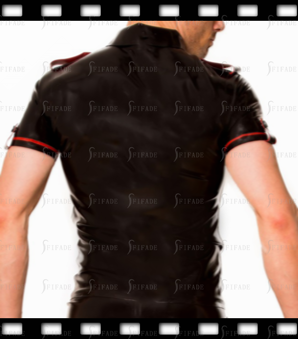 Latex Shirts Men's Short Sleeves Fake Pockets with Shoulder Girdles Fitted Slim Customize 0.4mm