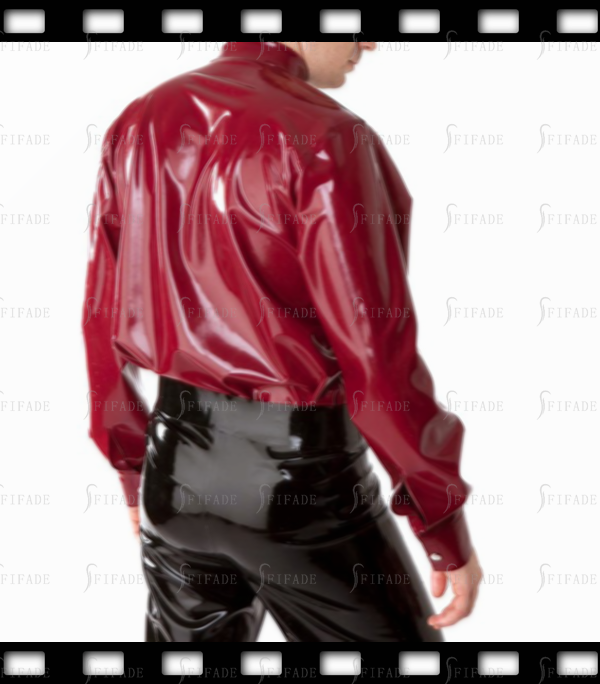 Latex Shirts Men's Long Sleeves Tops Fake Pockets with Shoulder Girdles Customize 0.4mm