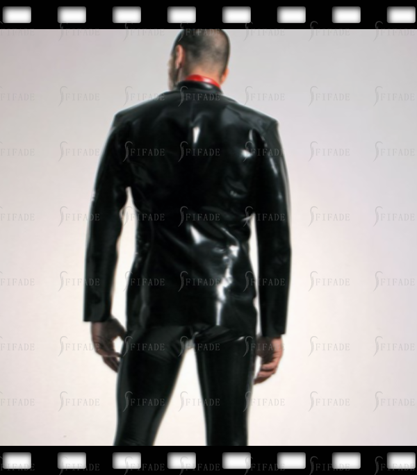 Latex Jacket Men's Coat Long Straight Sleeve Side-buttons Customized 0.8mm Thickness