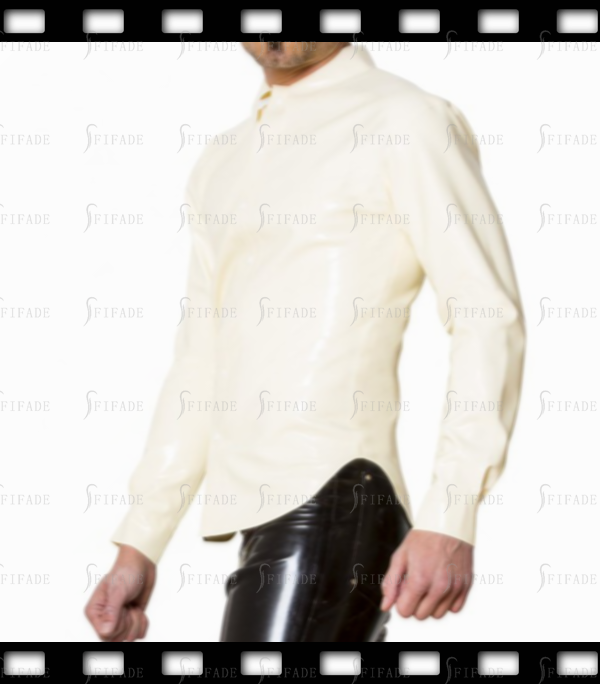Latex White Shirts Men's Long Sleeves Top Club Wear Cosplay Classic Customize 0.4mm