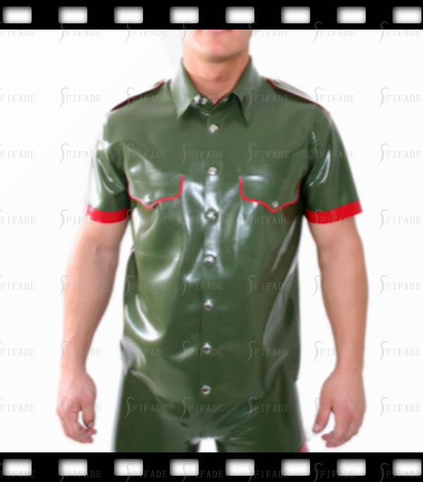 Latex Loose Shirts Men's Short Sleeves Fake Pockets with Shoulder Girdles Customize 0.4mm