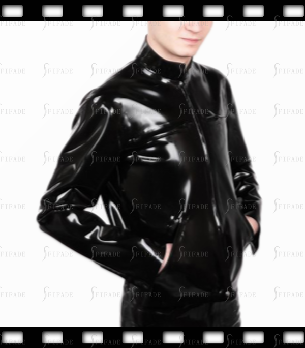 Latex Men's Coat Long Sleeve Classic Jacket Front Zip Customized 0.6mm Thickness