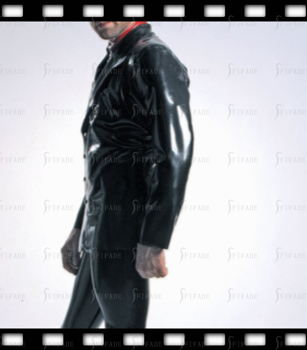 Latex Jacket Men's Coat Long Straight Sleeve Side-buttons Customized 0.8mm Thickness