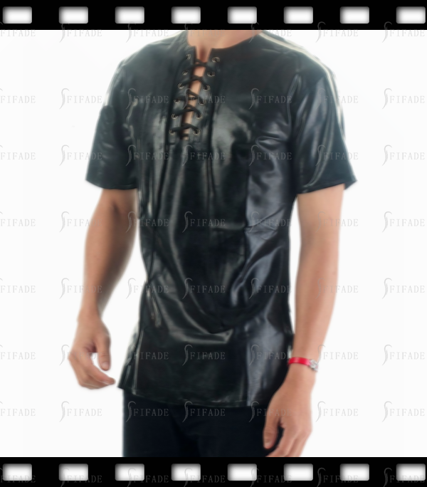 Latex Rubber Men's Tops Short Sleeves T-shirts Drawstring Neck Customized .4mm
