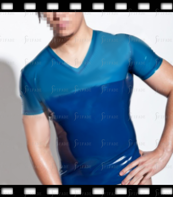 Latex T-shirt for Men V Neck Contrasting Color Unique Cool Tops Customized 0.4mm