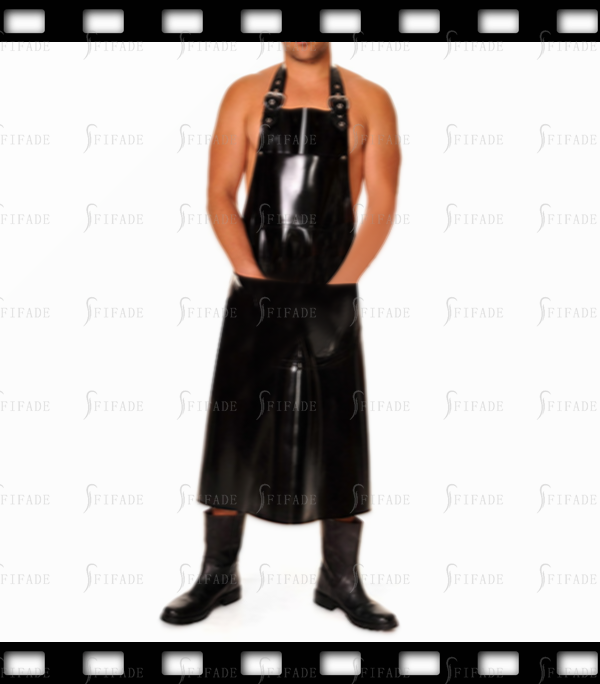 Latex Apron Unisex Cosplay Play Black Adjustable Buckles Front Big Pocket Customized 0.4mm