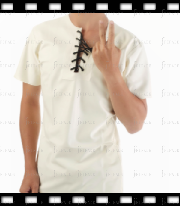 Latex Rubber Men's Tops Short Sleeves T-shirts Drawstring Neck Customized .4mm