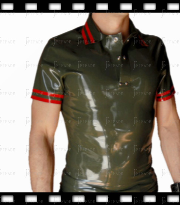 Latex Slim T-shirts Short Sleeves Men's Polo Shirt Neck Snap Buttons Customize 0.4mm
