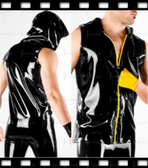Latex Tops Sports Sleeveless Hoodies Front Zip Unisex Customized 0.4mm