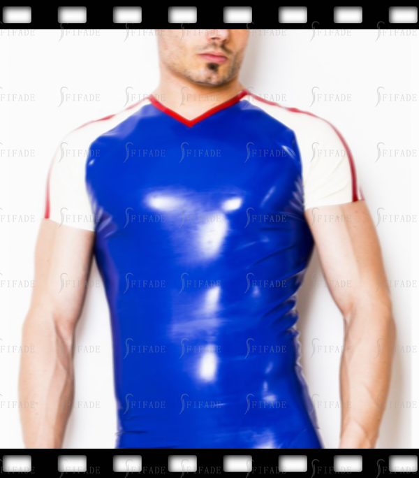 Latex Classic Men's T-shirts Short Sleeves Shoulder Trims V Neck Cool Customized 0.4
