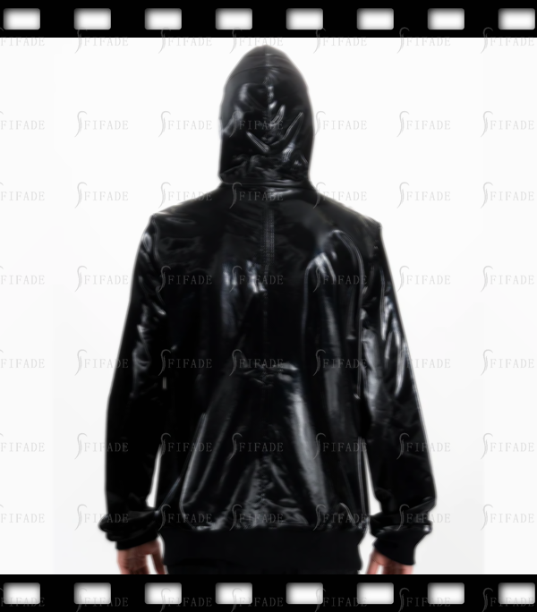 Latex Tops Sports Long Sleeves Hoodies Front Zip With 4 Holes Hoods Customized 0.4mm
