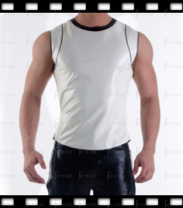 Latex Tops Men's T-shirts Sleevesless Shoulder Trims Around Neck Cool Customized 0.4mm Thickness