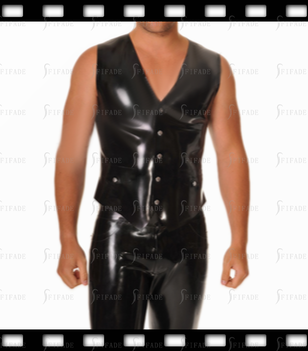 Latex Vest For Men’s Classic Tank Sleeveless V Neck Snap Button Customized 0.4mm