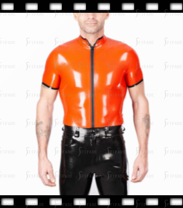 Latex Basic Men's T-shirts High Neck Short Sleeves Cool Customized 0.4