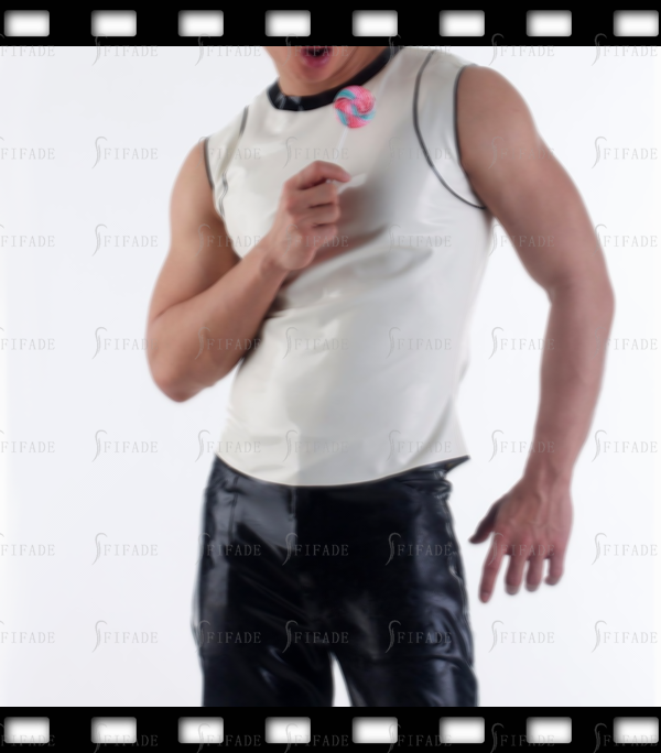 Latex Tops Men's T-shirts Sleevesless Shoulder Trims Around Neck Cool Customized 0.4mm Thickness