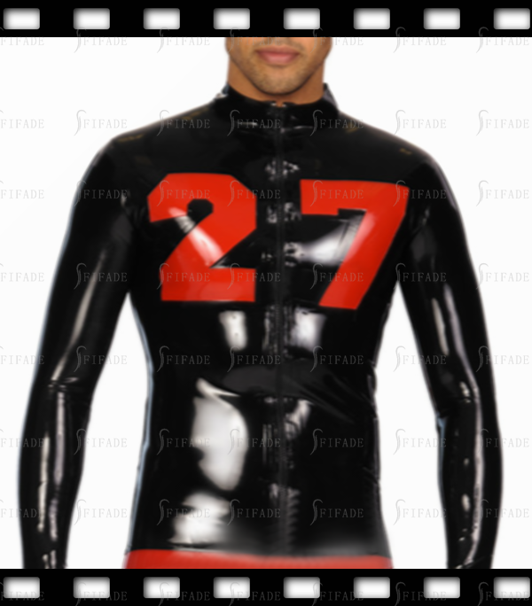Latex Men's T-shirt Long Sleeves Back Color Front Zip Modified Number Customized 0.4mm
