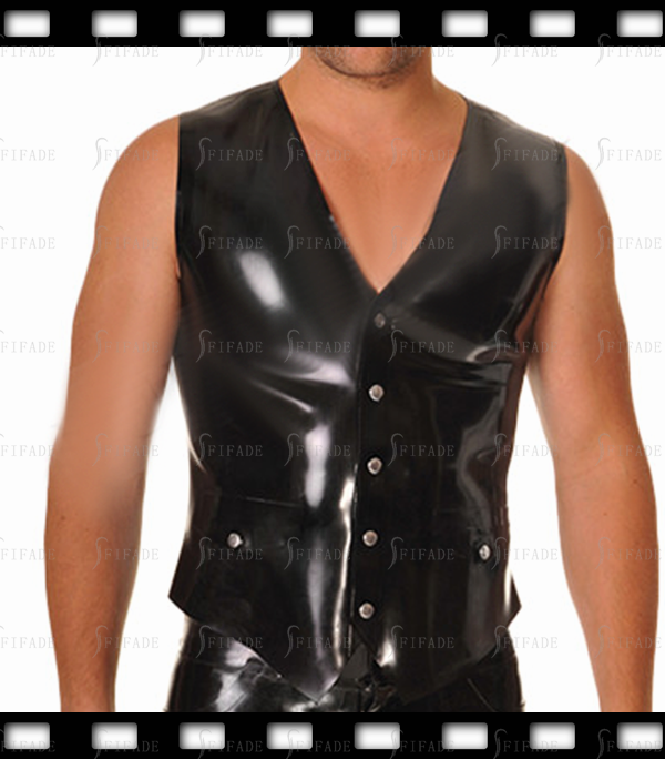 Latex Vest For Men’s Classic Tank Sleeveless V Neck Snap Button Customized 0.4mm