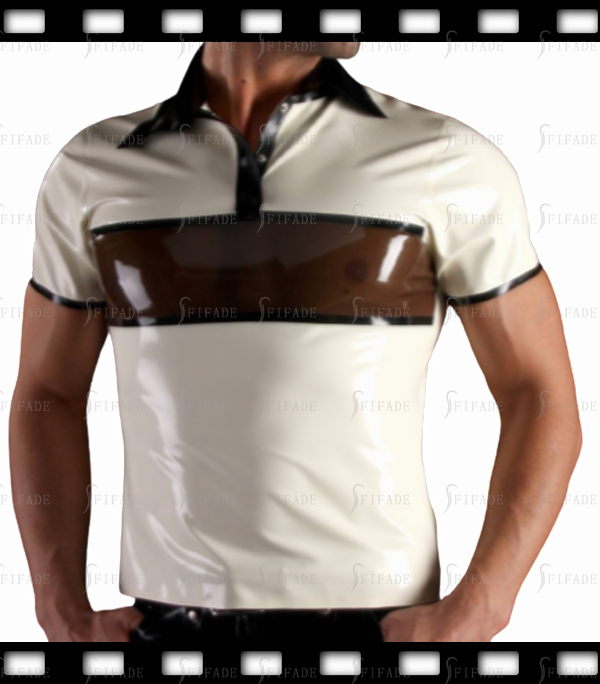 Latex Men’s Polo Shirts Neck Chest Contrasting Color Deco Unique Cool Customized 0.4mm Thickness