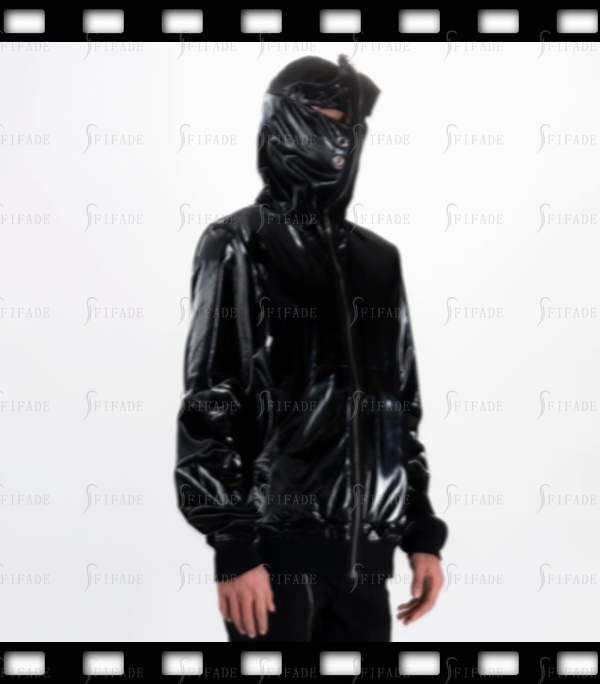Latex Tops Sports Long Sleeves Hoodies Front Zip With 4 Holes Hoods Customized 0.4mm