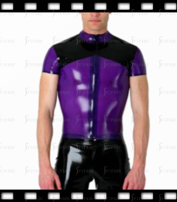Latex Tops Men's T-shirts High Neck Upper Contrasting Color Short Sleeves Cool Customized 0.4
