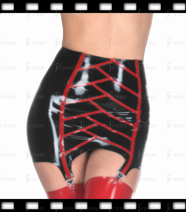 Latex Sheath Dress with 4 Clips Suspender Garter High Waist Front Trims Customized 0.4mm