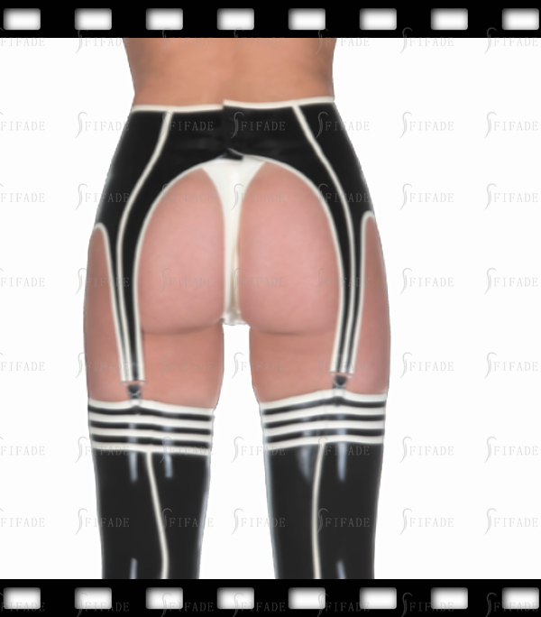 Latex Suspender Garter High Waist Snap Buttons Back High Cut White Trims Customized 0.4mm