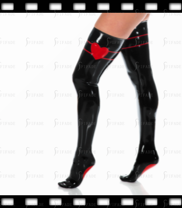 Latex Stockings with Side Heart Patterns Hot Unisex Customized 0.4mm