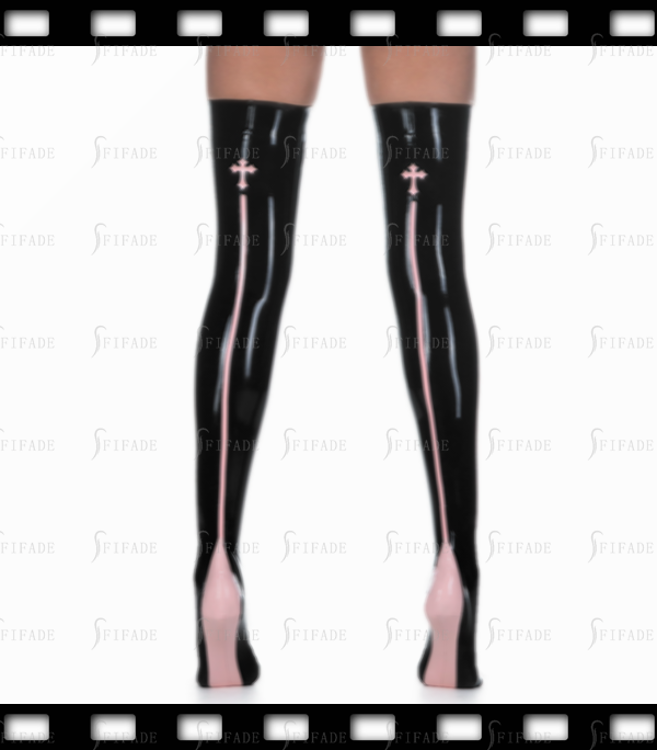 Latex Stockings with Cross Line Trims Sexy Hot Unisex Customized 0.4mm