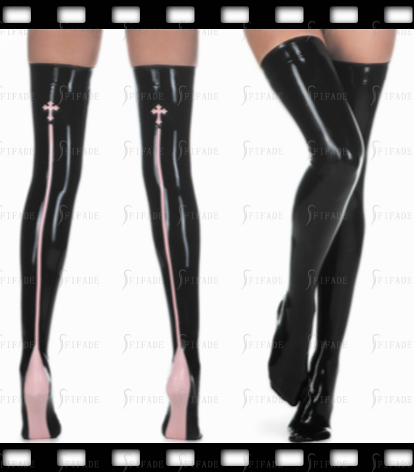 Latex Stockings with Cross Line Trims Sexy Hot Unisex Customized 0.4mm
