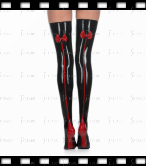 Latex Stockings with Bowknot Line Trims Sexy Hot Unisex Customized 0.4mm