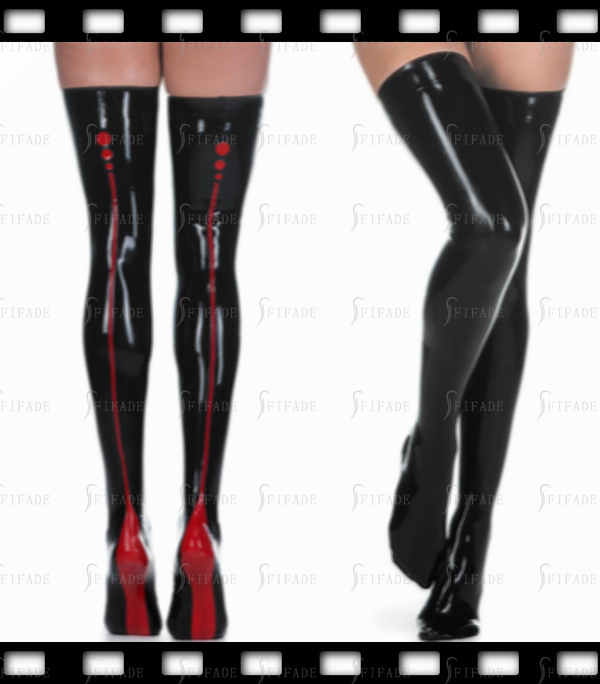 Latex Stockings with Dot Line Trims Sexy Hot Unisex Customized 0.4mm